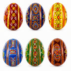 Set of 6 Folk Art Patterns Wooden Ukrainian Easter Eggs 2.5 Inches