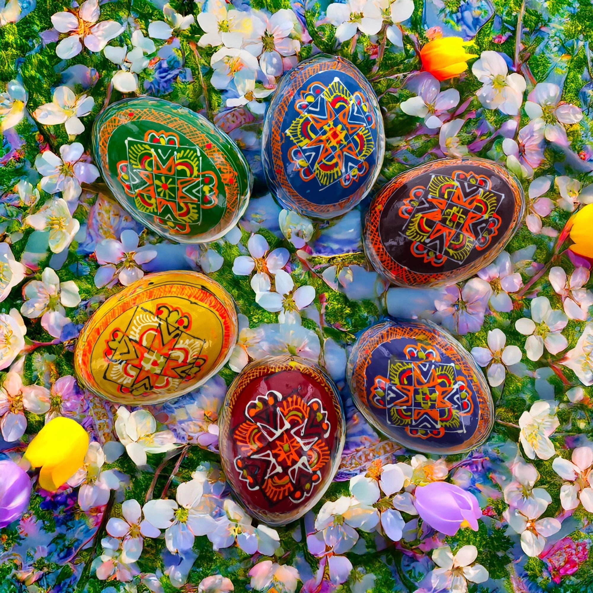 Set of 6 Folk Art Patterns Wooden Ukrainian Easter Eggs 2.5 Inches by BestPysanky