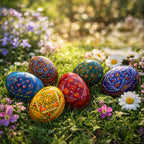 Set of 6 Traditional Ukrainian Pysanky Wooden Easter Eggs 2.5 Inches