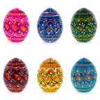 Set of 6 Miniature Ukrainian Wooden Easter Eggs Pysanky 1.5 Inches