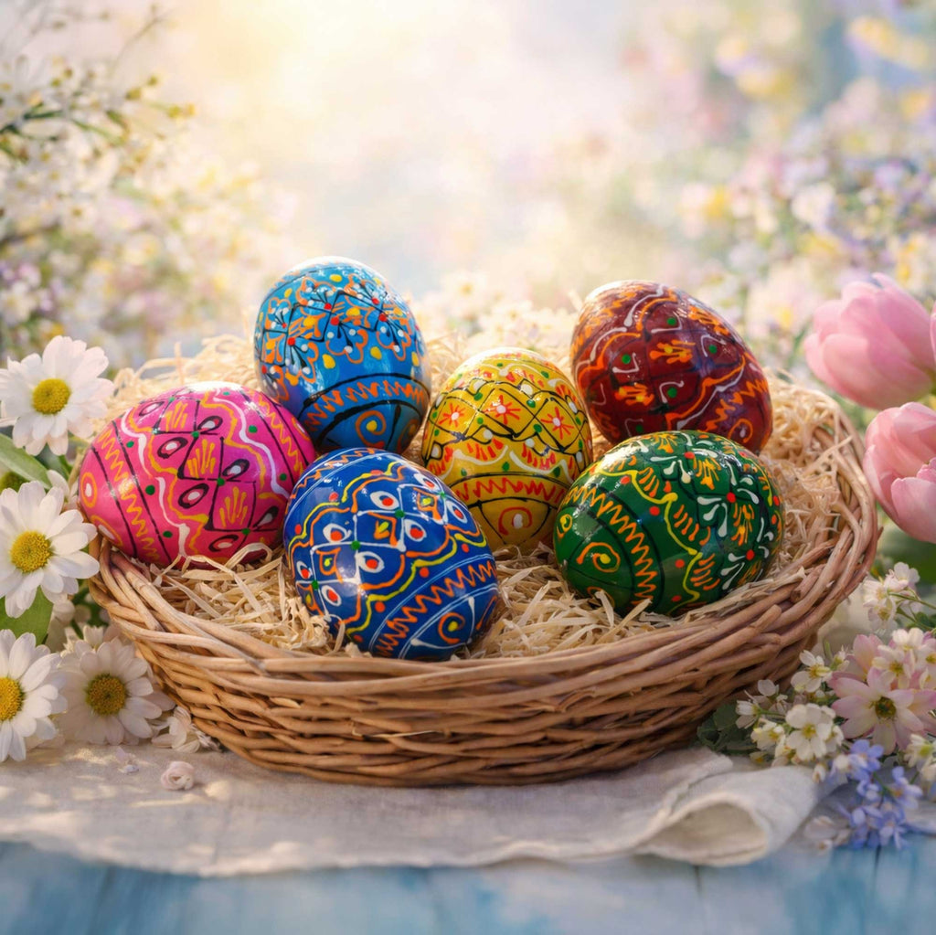 Set of 6 Miniature Ukrainian Wooden Easter Eggs Pysanky 1.5 Inches