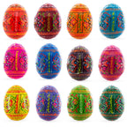 Set of 12 Geometrical Wooden Ukrainian Easter Eggs Pysanky 2.5 Inches