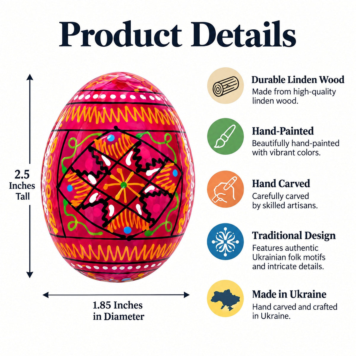 Set of 12 Geometrical Wooden Ukrainian Easter Eggs Pysanky 2.5 Inches