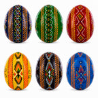 Set of 6 Multicolor Ukrainian Pysanky Wooden Easter Eggs 2.5 Inches