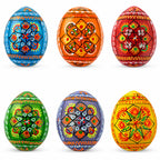 Set of 6 Pearlized Ukrainian Pysanky Wooden Easter Eggs 2.5 Inches