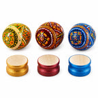 Set of 3 Colorful Geometric Ukrainian Pysanky Wooden Easter Eggs with Stands