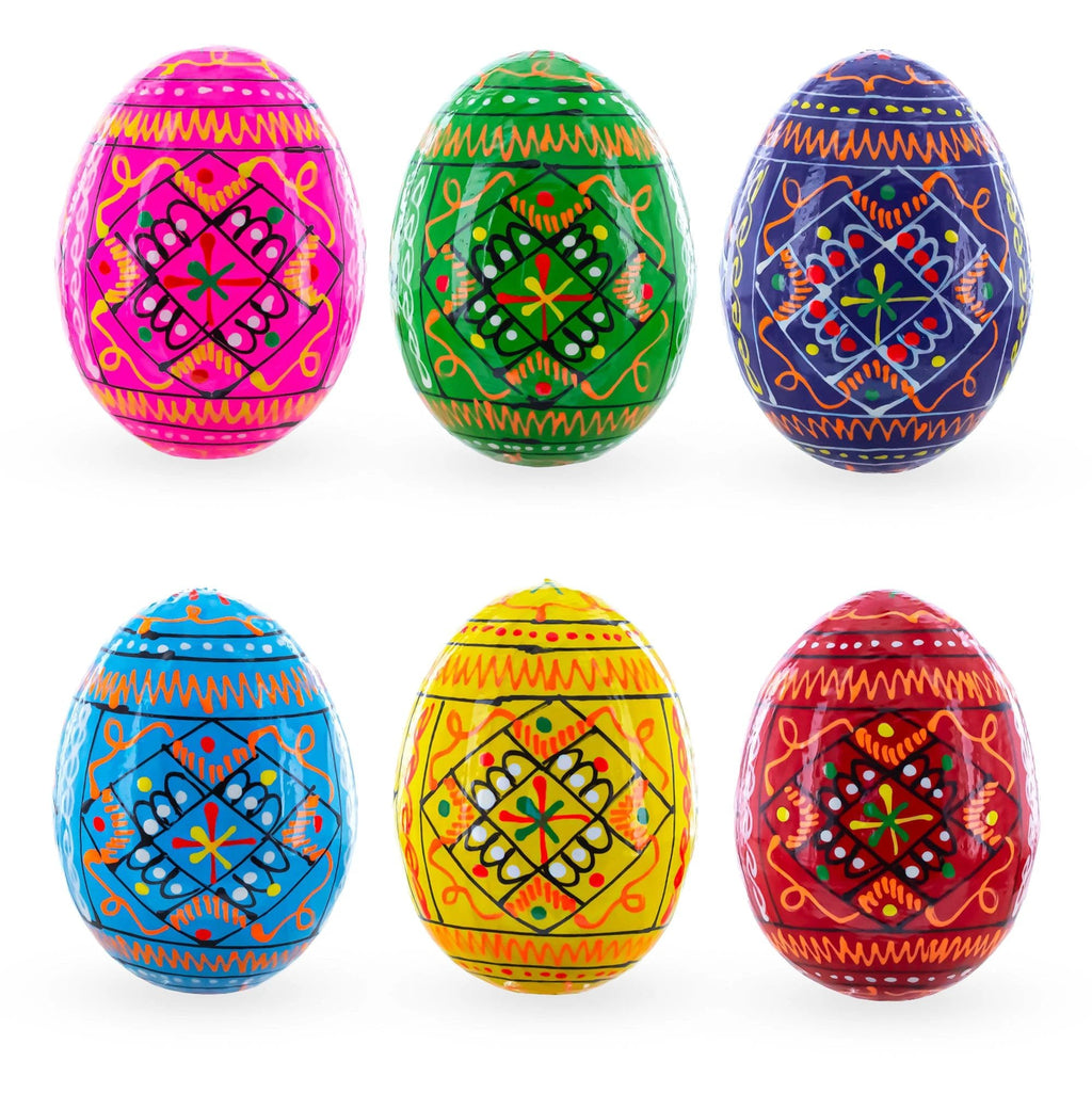 Set of 6 Ukrainian Geometric Wooden Easter Eggs 2.5 Inches by BestPysanky