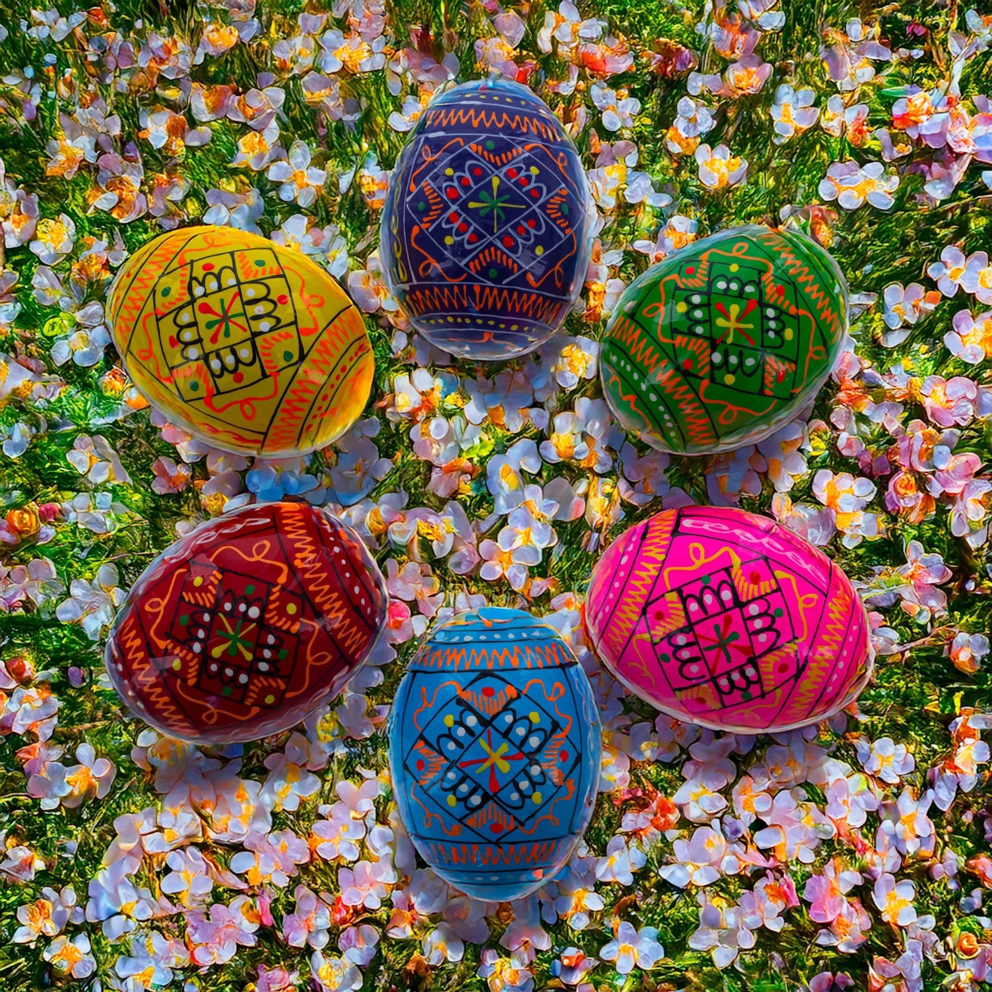 Set of 6 Ukrainian Geometric Wooden Easter Eggs 2.5 Inches by BestPysanky