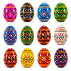 Set of 12 Mini Geometric Ukrainian Pysanky Wooden Easter Eggs 1.6 Inches