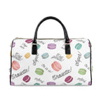 Macaron obsession Pattern faux Leather Travel Bag, French Patisserie Weekender Duffle Bags La Vie Bien Macaron obsession Pattern faux Leather Travel Bag, French Patisserie Weekender Duffle
