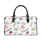 Macaron obsession Pattern faux Leather Travel Bag, French Patisserie Weekender Duffle Bags La Vie Bien Macaron obsession Pattern faux Leather Travel Bag, French Patisserie Weekender Duffle