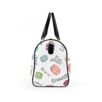 Macaron obsession Pattern faux Leather Travel Bag, French Patisserie Weekender Duffle Bags La Vie Bien Macaron obsession Pattern faux Leather Travel Bag, French Patisserie Weekender Duffle