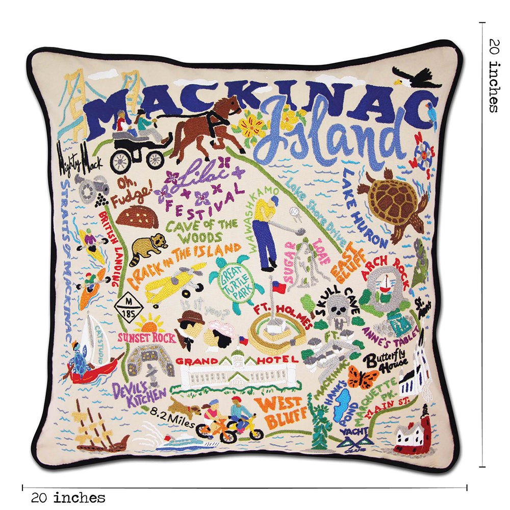 Mackinac Island Hand - Embroidered Pillow by Cat Studio Pillows La Vie Bien Mackinac Island Hand - Embroidered Pillow by Cat Studio