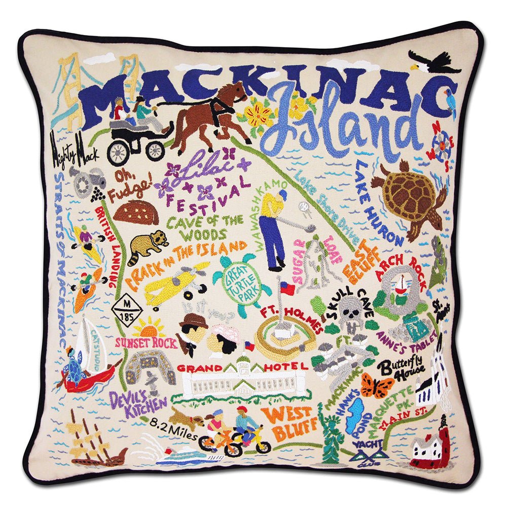 Mackinac Island Hand - Embroidered Pillow by Cat Studio Pillows La Vie Bien Mackinac Island Hand - Embroidered Pillow by Cat Studio