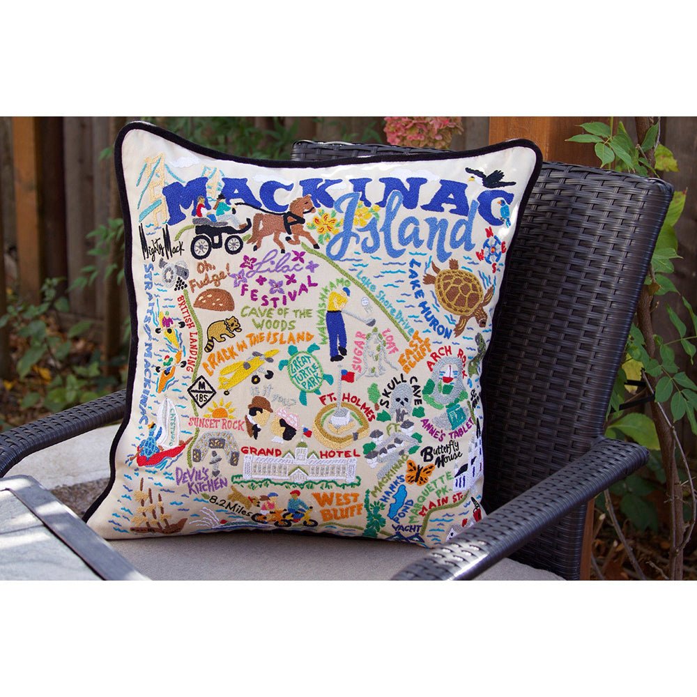 Mackinac Island Hand - Embroidered Pillow by Cat Studio Pillows La Vie Bien Mackinac Island Hand - Embroidered Pillow by Cat Studio
