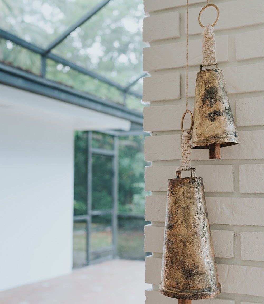 Macrame Medium Wind Chime - Rustic Cow Bell HME stock line La Vie Bien Macrame Medium Wind Chime - Rustic Cow Bell