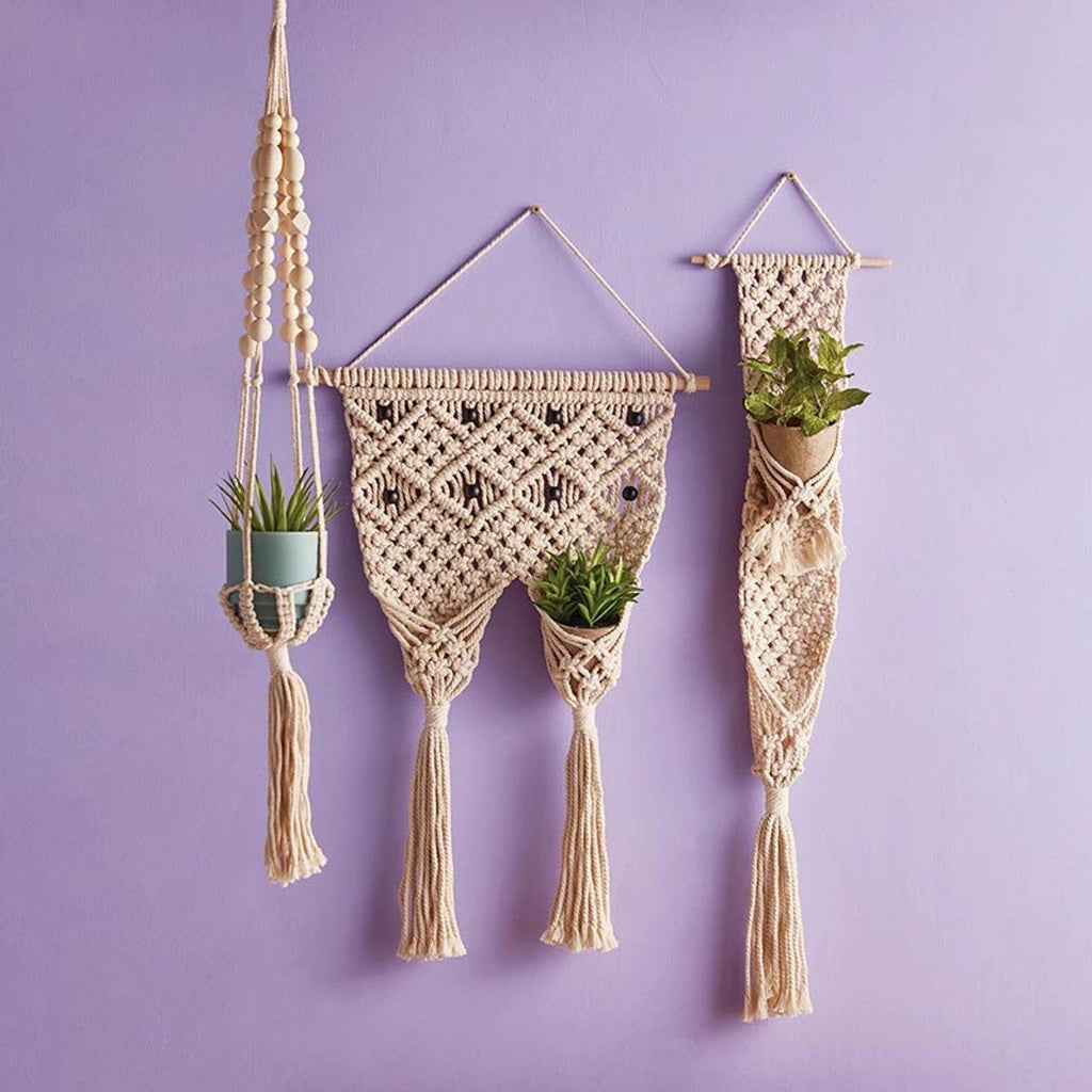 Macrame Two Pocket Plant Holder | Hanging Wall Flower Plant Hanger | 31" x 17" by The Bullish Store