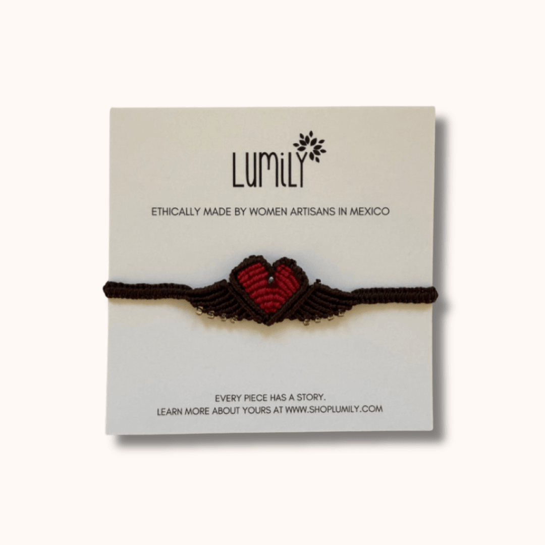 Macrame Woven Heart Wings Pull String Bracelet - Mexico Bracelets La Vie Bien Macrame Woven Heart Wings Pull String Bracelet - Mexico