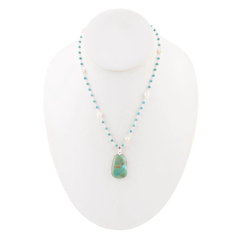 Madeleine Blue Turquoise and Sterling Silver Drop Pendant Necklace by Barse Jewelry