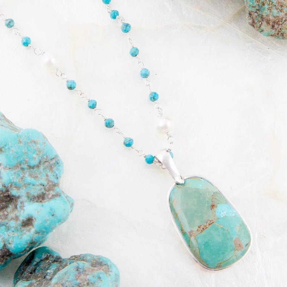 Madeleine Blue Turquoise and Sterling Silver Drop Pendant Necklace by Barse Jewelry