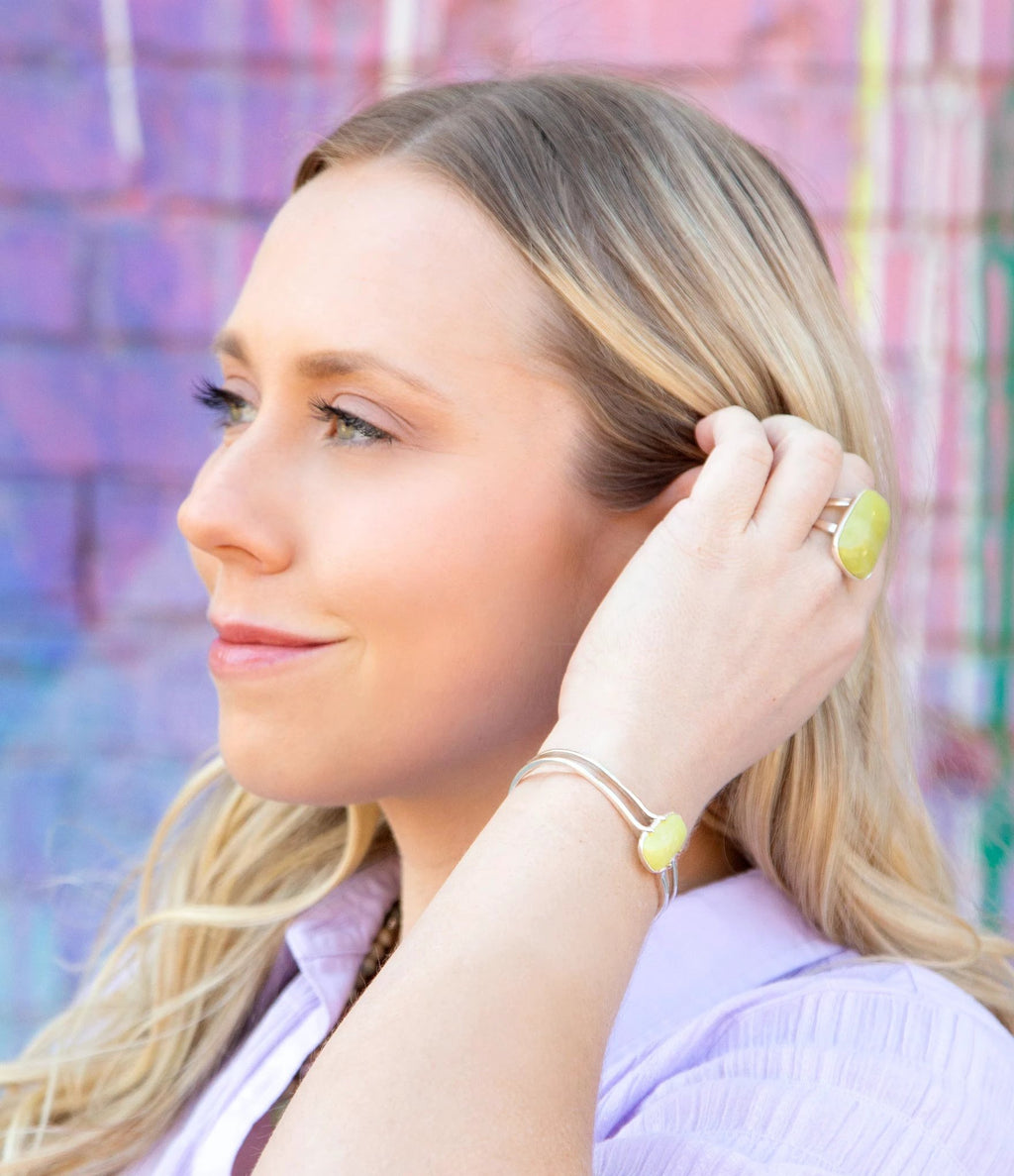 Madeleine Yellow Jade and Sterling Silver Ring by Barse Jewelry