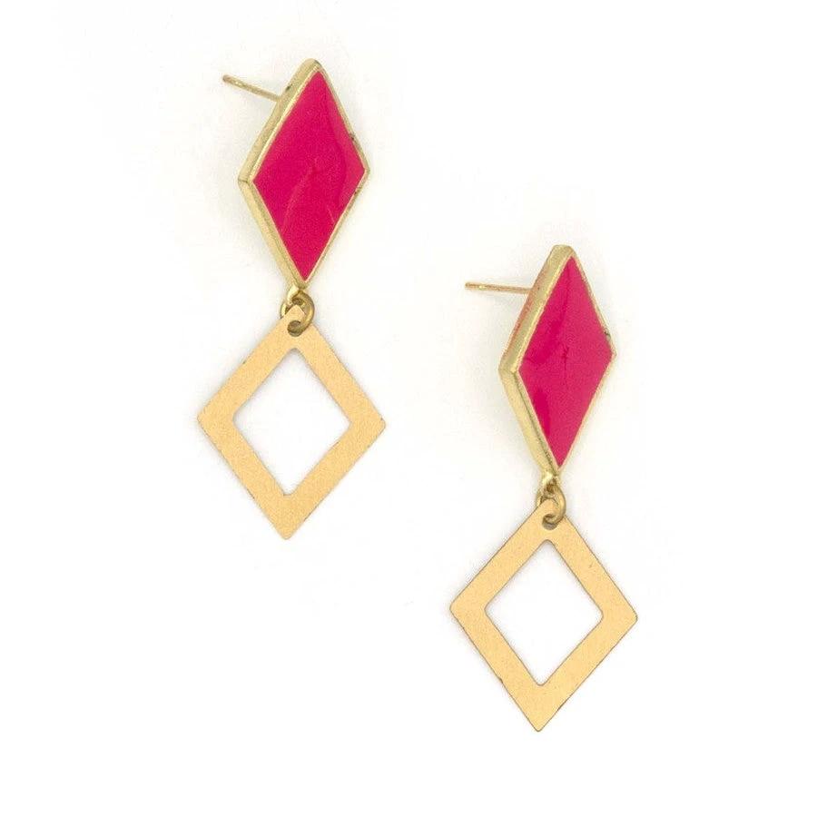 Magenta and Gold Geometric Earrings