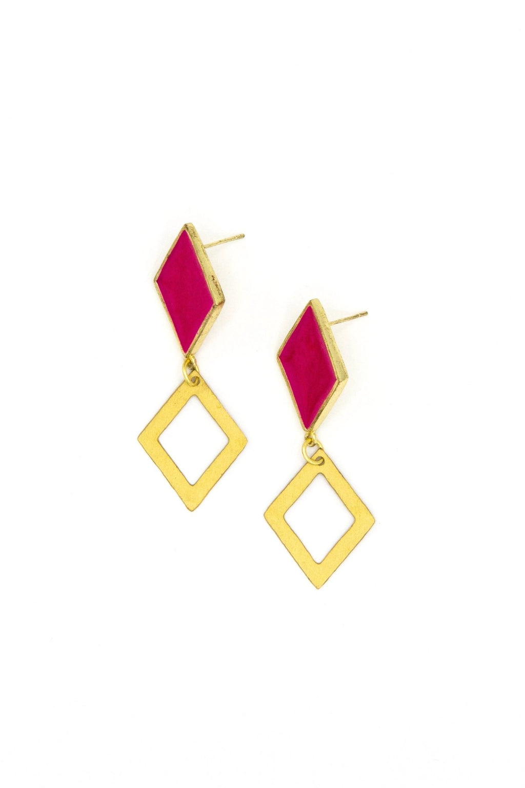 Magenta and Gold Geometric Earrings