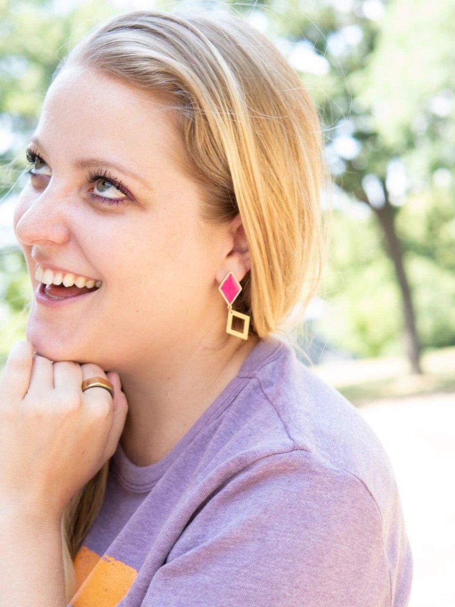 Magenta and Gold Geometric Earrings