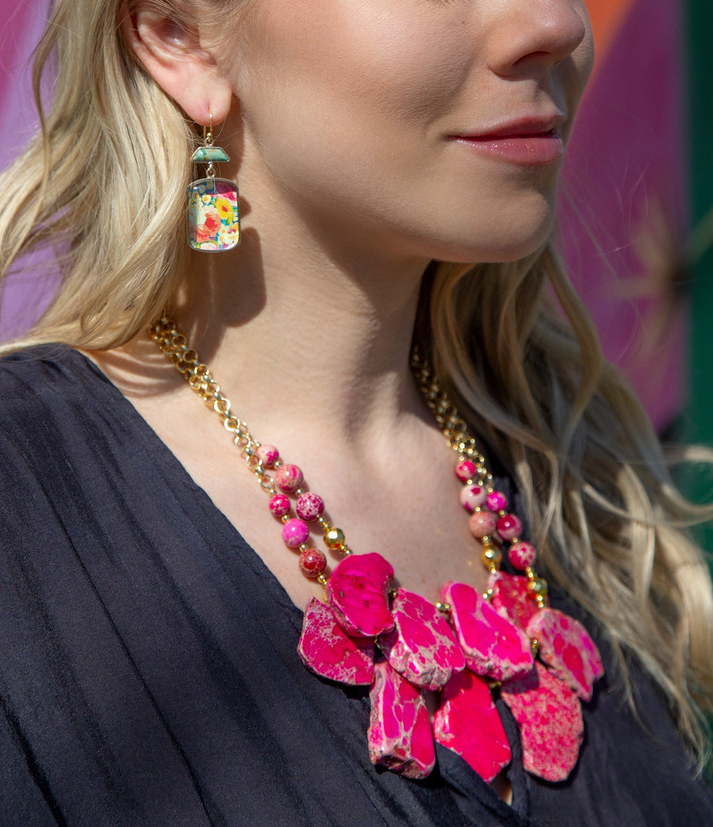 Pink Magenta Dreams Jasper and Goldtone Statement Necklace