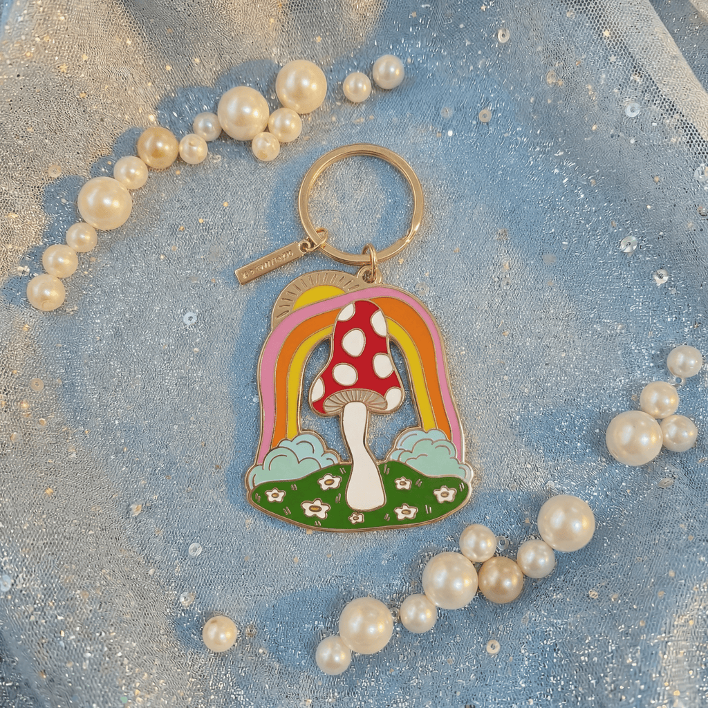 Magic Mushroom Brass and Enamel Keychain | Enchanting Toadstool Fungi Key Ring Holder Keychain La Vie Bien Magic Mushroom Brass and Enamel Keychain | Enchanting Toadstool Fungi Key Ring Holder