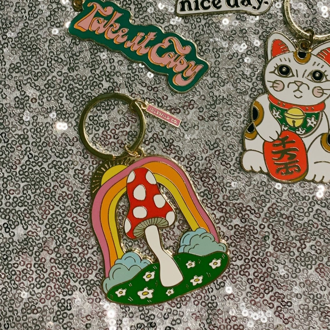 Magic Mushroom Brass and Enamel Keychain | Enchanting Toadstool Fungi Key Ring Holder Keychain La Vie Bien Magic Mushroom Brass and Enamel Keychain | Enchanting Toadstool Fungi Key Ring Holder