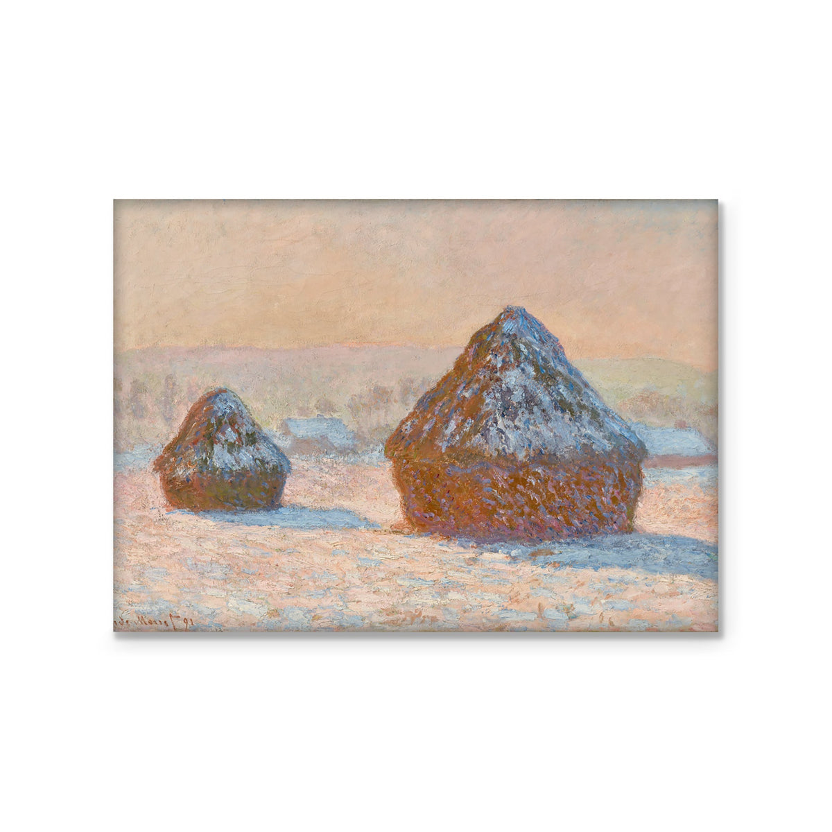 Magnet - Wheatstacks, Snow Effect, Morning STATIONERY La Vie Bien Magnet - Wheatstacks, Snow Effect, Morning
