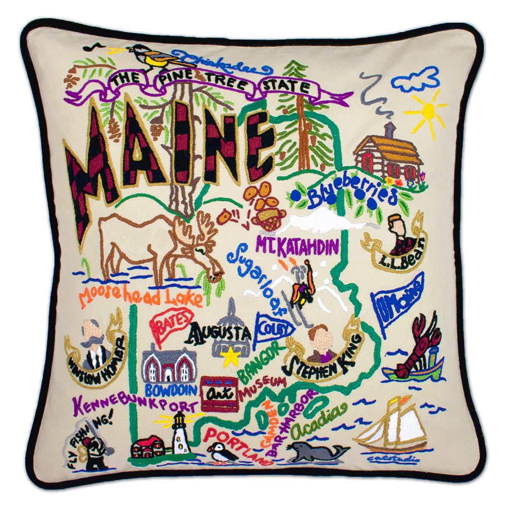 Maine Hand - Embroidered Pillow Pillows La Vie Bien Maine Hand - Embroidered Pillow