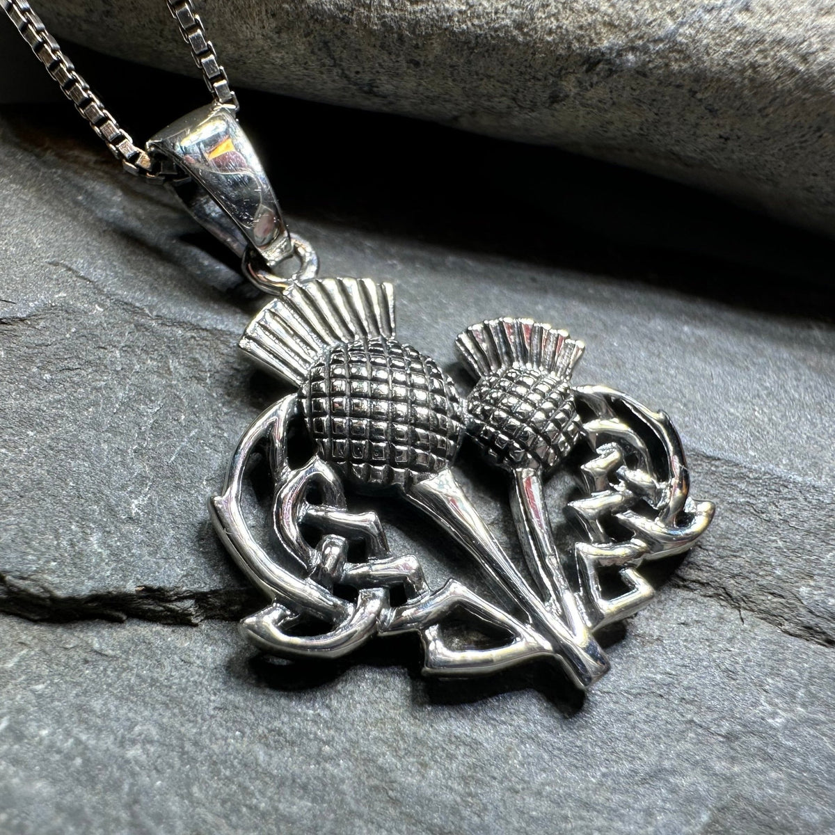 Maisie Double Scottish Thistle Necklace in Sterling Silver Pendant La Vie Bien Maisie Double Scottish Thistle Necklace in Sterling Silver