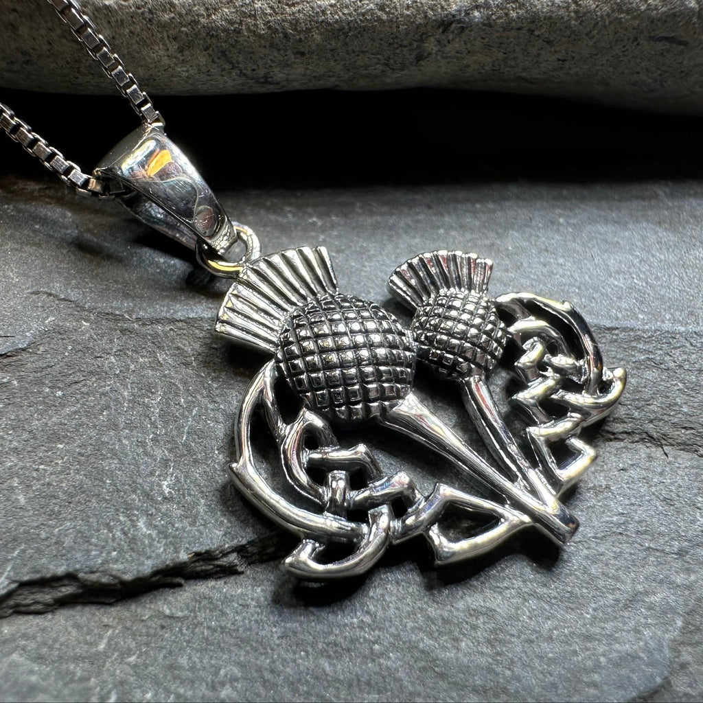 Maisie Double Scottish Thistle Necklace in Sterling Silver Pendant La Vie Bien Maisie Double Scottish Thistle Necklace in Sterling Silver