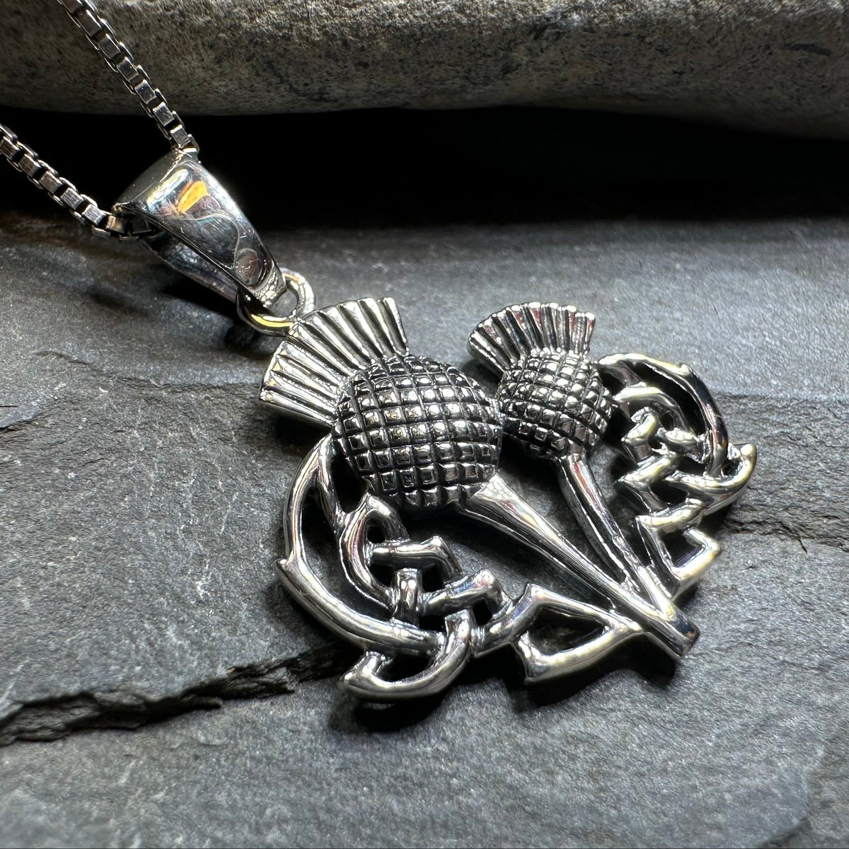 Maisie Double Scottish Thistle Necklace in Sterling Silver Pendant La Vie Bien Maisie Double Scottish Thistle Necklace in Sterling Silver