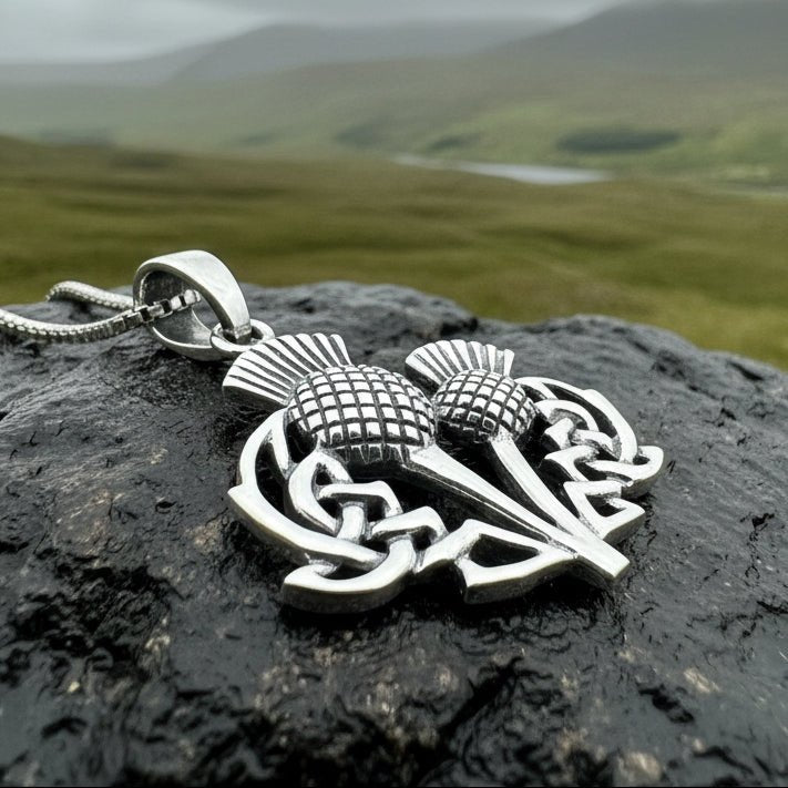 Maisie Double Scottish Thistle Necklace in Sterling Silver Pendant La Vie Bien Maisie Double Scottish Thistle Necklace in Sterling Silver