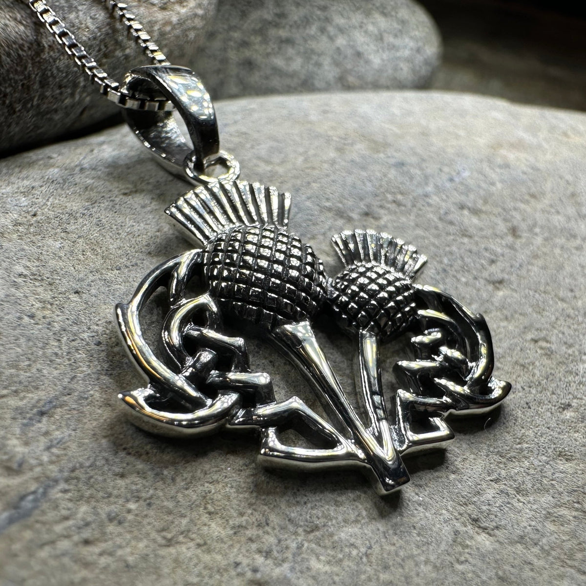 Maisie Double Scottish Thistle Necklace in Sterling Silver Pendant La Vie Bien Maisie Double Scottish Thistle Necklace in Sterling Silver