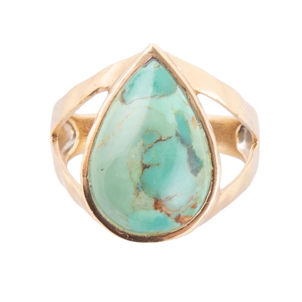 Maisy Blue Turquoise Golden Teardrop Ring by Barse Jewelry