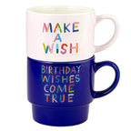 Make A Wish Birthday Stackable Ceramic Coffee/Tea Mugs | Set of 2 | Gift for Her by The Bullish Store