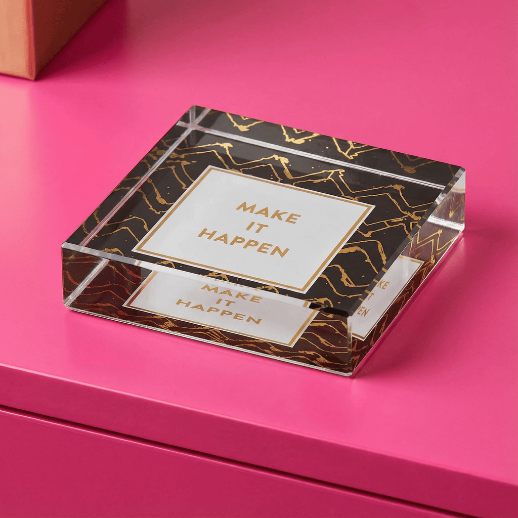 Make It Happen 3"x3" Paperweight in Black by The Bullish Store