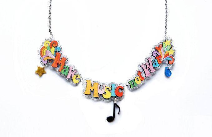 Make Music Not War Necklace by Laliblue – Retro Statement Necklace Vintage Inspired La Vie Bien Make Music Not War Necklace by Laliblue – Retro Statement Necklace Vintage Inspired