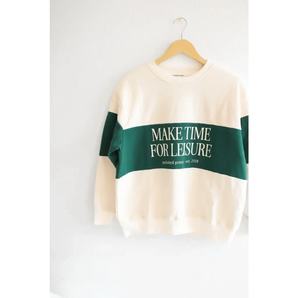 Make Time for Leisure Color Block Pullover Sweatshirt by Polished Prints