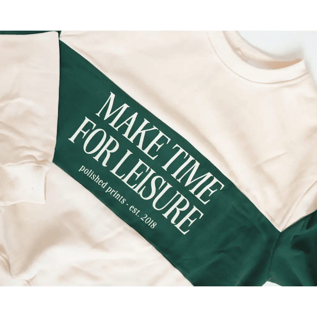 Make Time for Leisure Color Block Pullover Sweatshirt by Polished Prints