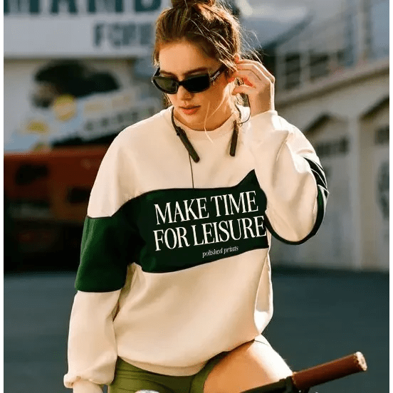 Make Time for Leisure Color Block Pullover Sweatshirt by Polished Prints