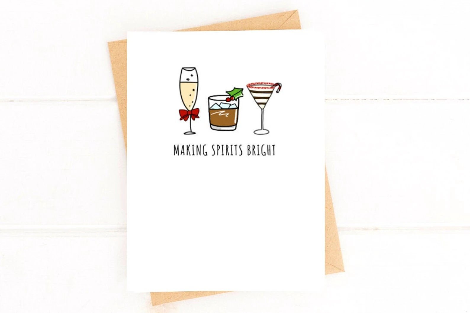 Making Spirits Bright Holiday Card, Funny Christmas/Holiday Card, Cocktails Card by Five Dot Post