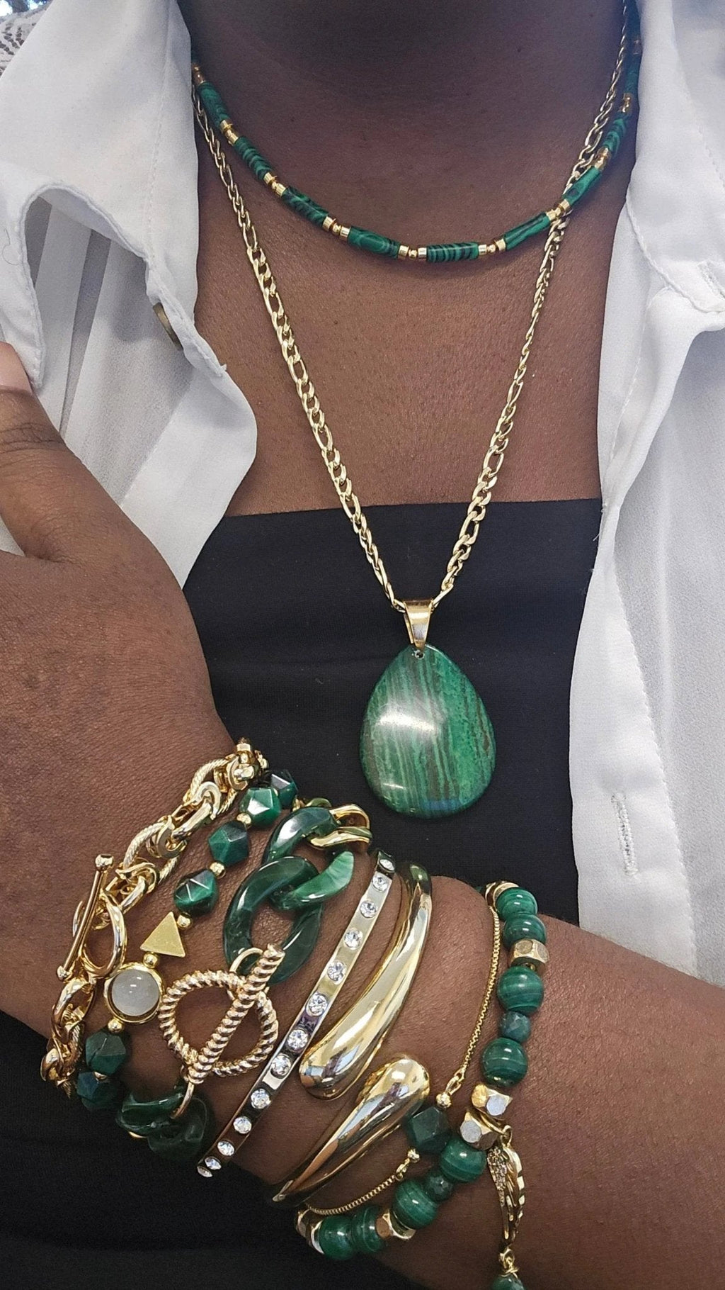 Malachite and Gold Stainless Steel Choker Necklace