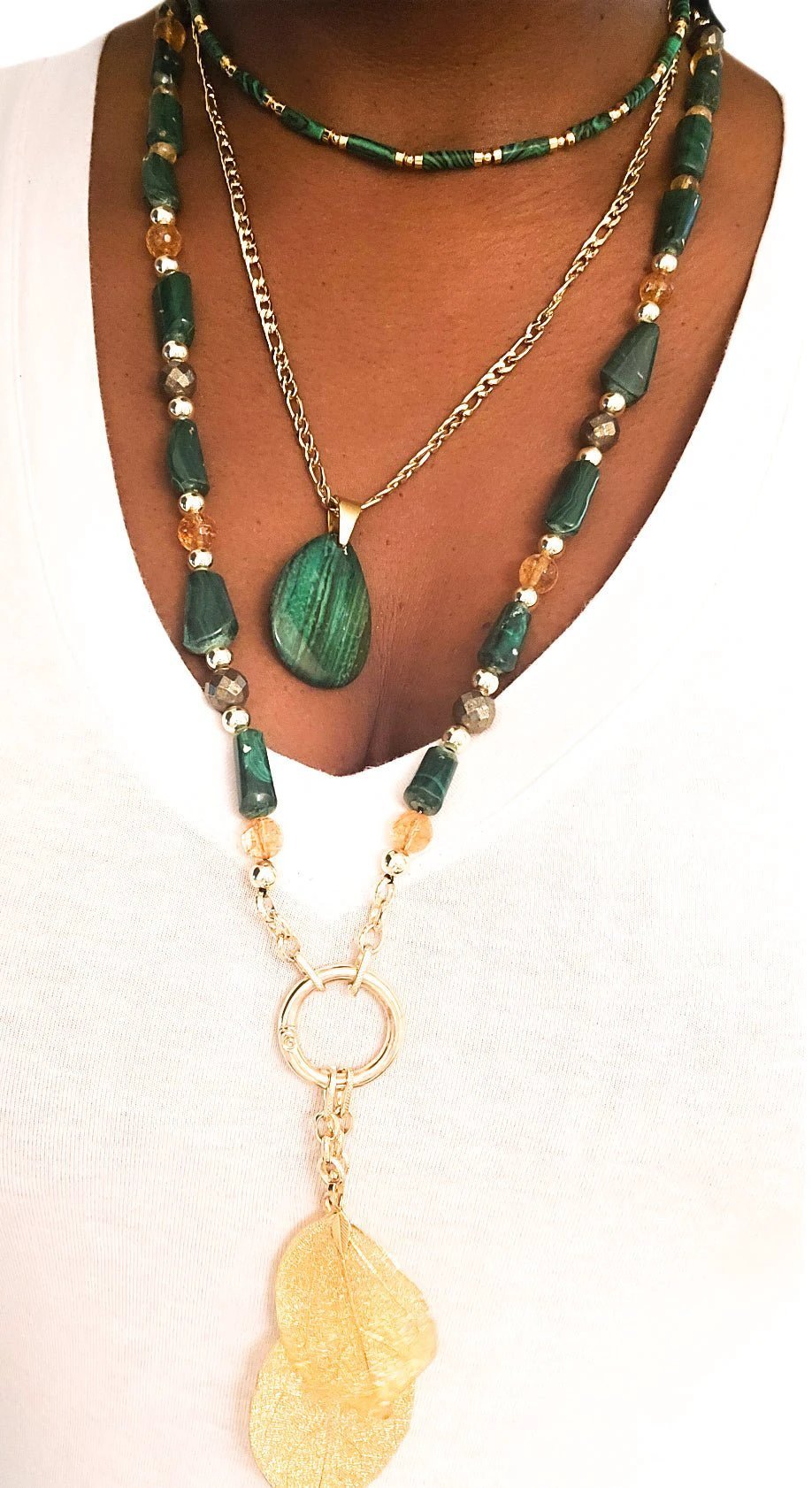 Malachite and Gold Stainless Steel Choker Necklace