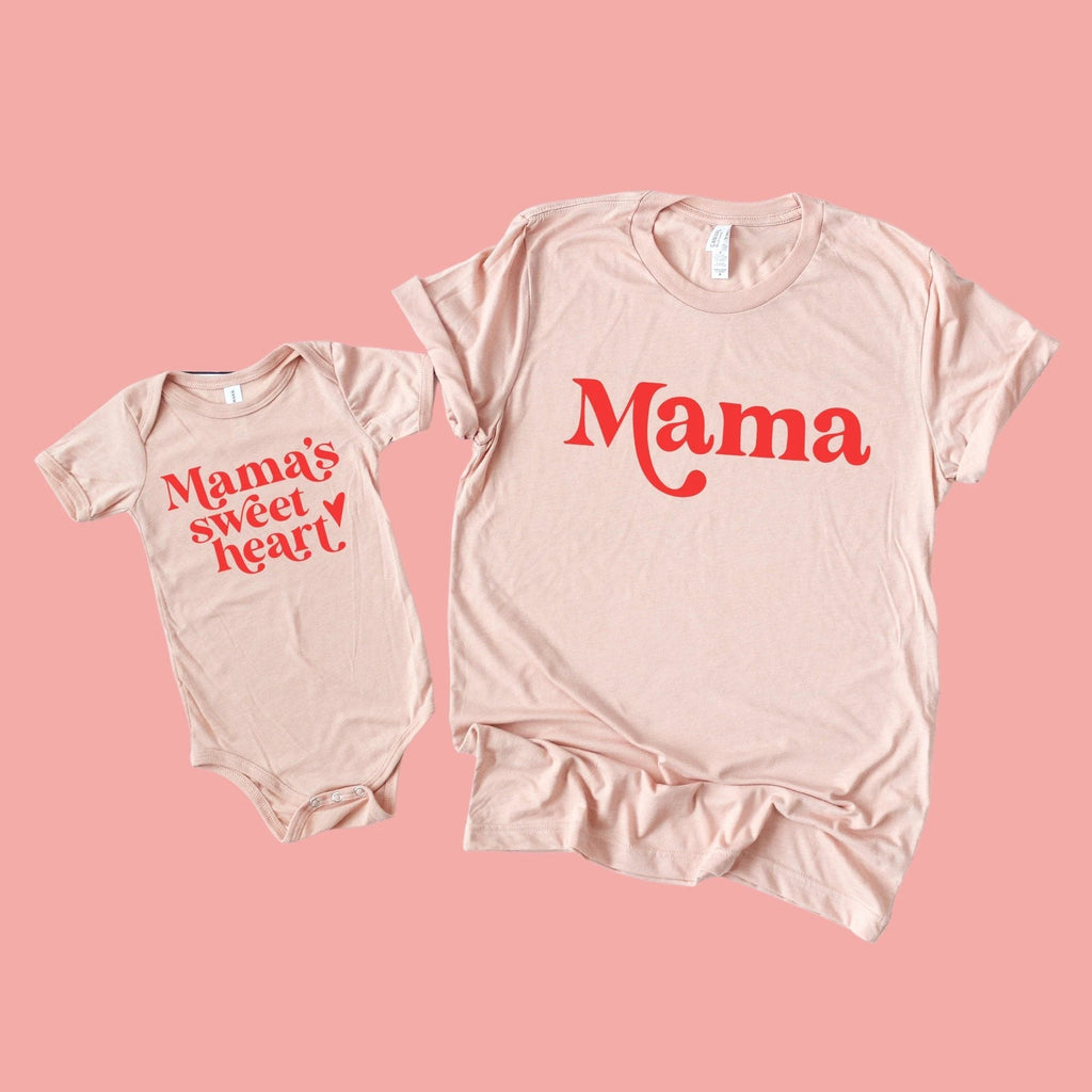 Mama and Mama's Sweet Heart t-shirt and baby bodysuit Set, Valentine's Day collection by Benny and Ray Apparel