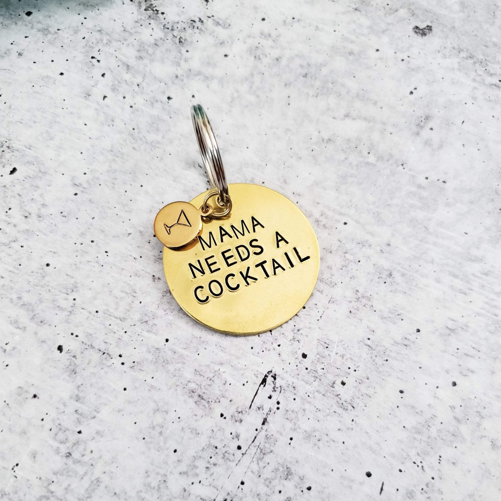 MAMA NEEDS A COCKTAIL Brass Disc Keychain Key Chain La Vie Bien MAMA NEEDS A COCKTAIL Brass Disc Keychain
